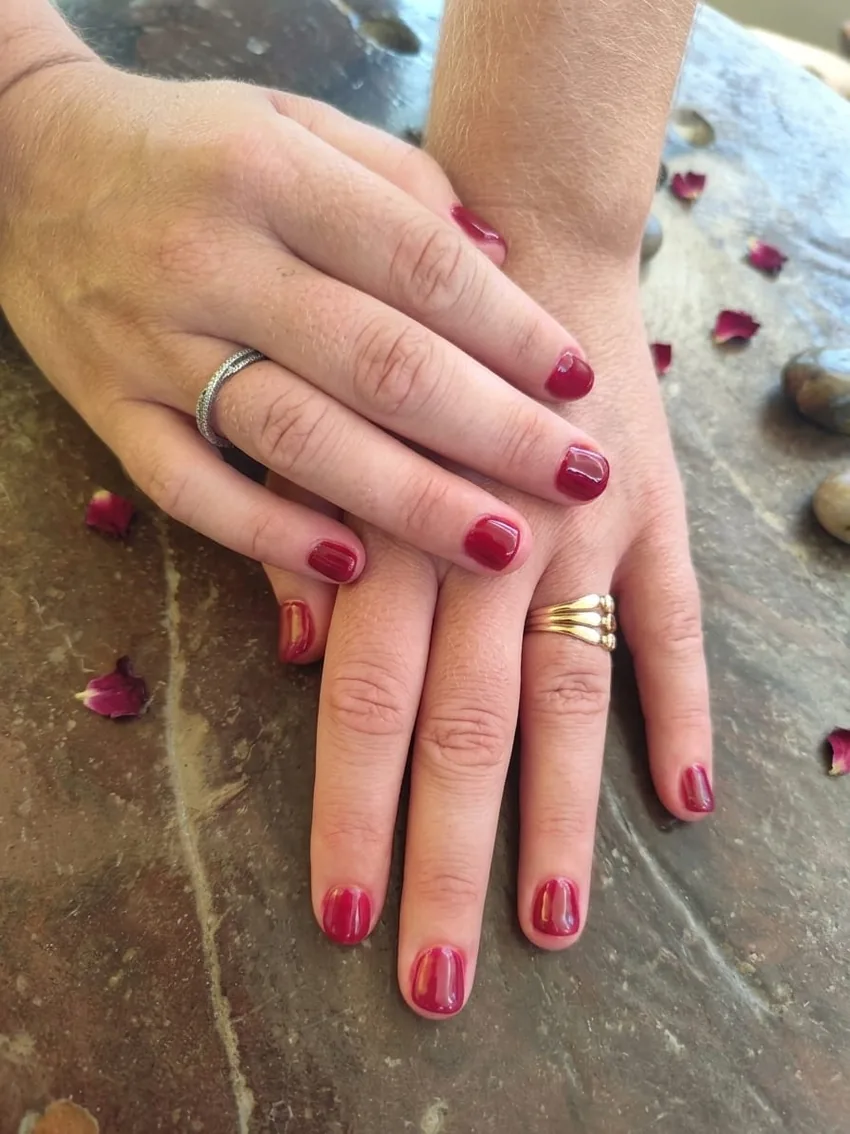 Deep red nail finish at KriGra Spa